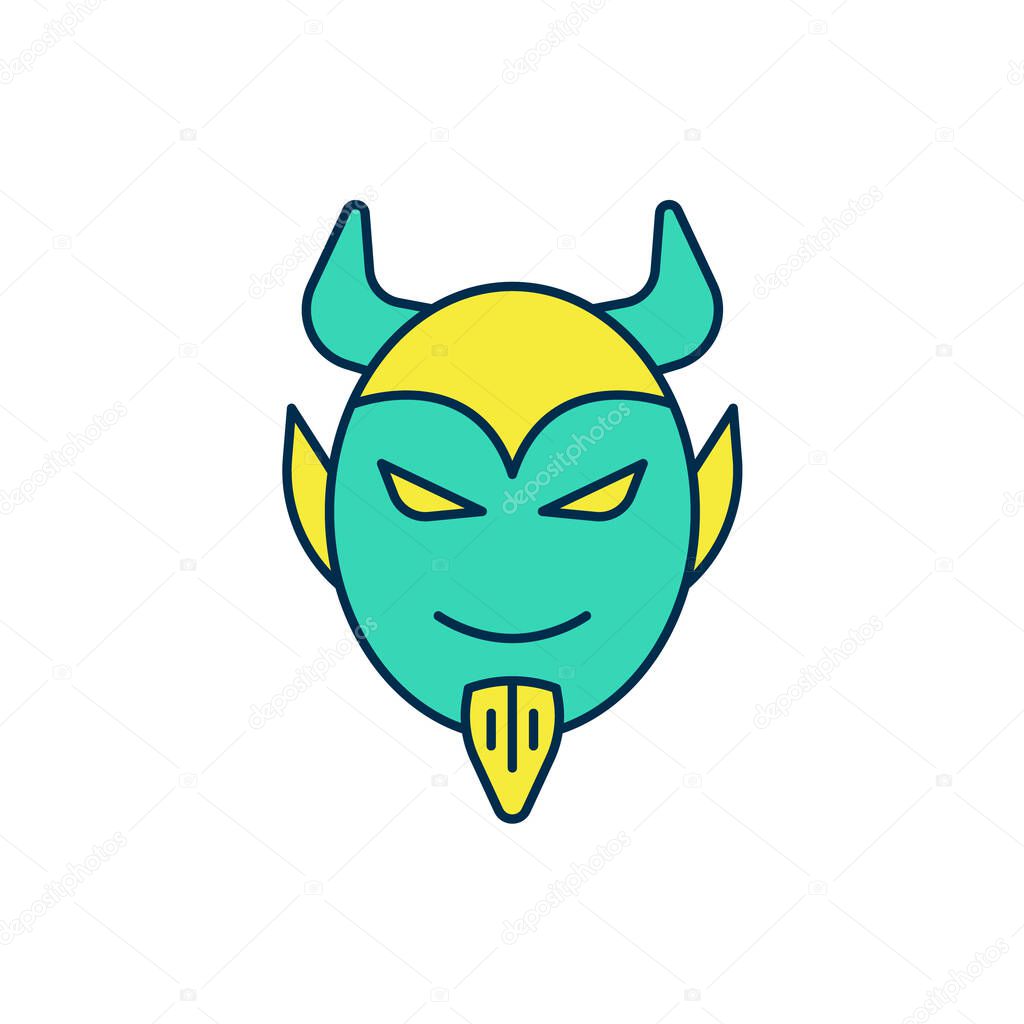 Filled outline Devil head icon isolated on white background. Happy Halloween party.  Vector