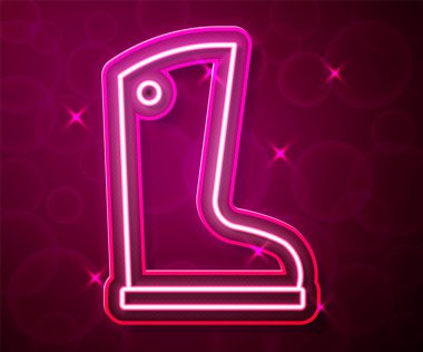 Parlayan neon hattı su geçirmez lastik bot simgesi kırmızı arkaplanda izole edildi. Yağmurlu hava, balıkçılık, bahçe işleri için çizme. Vektör