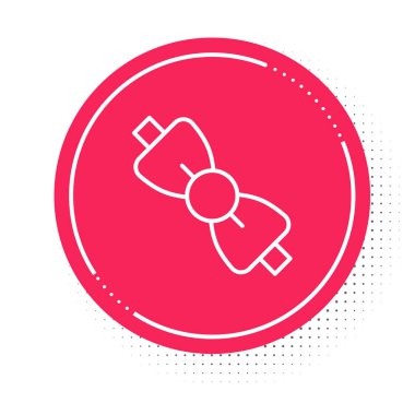 White line Bow tie icon isolated on white background. Red circle button. Vector