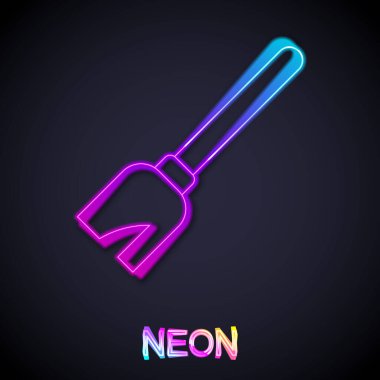 Parlayan neon hattı cadı süpürgesi simgesi siyah arka planda izole edildi. Mutlu Cadılar Bayramı Partisi. Vektör