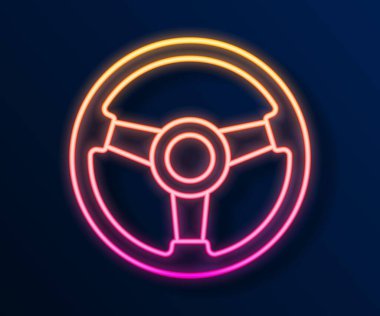 Parlayan neon hattı yarış simülatörü kokpit ikonu siyah arkaplanda izole edildi. Oyun aksesuarı. Simülasyon oyunu için Gadget. Vektör