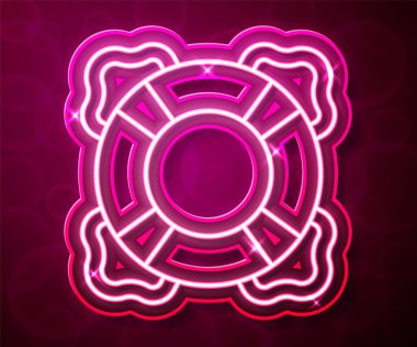 Parlayan neon hattı Lifebuoy simgesi kırmızı arkaplanda izole edildi. Can simidi sembolü. Vektör
