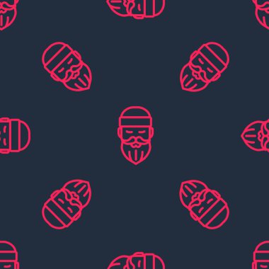 Kırmızı çizgi sakallı oduncu adam ikonu siyah arka planda kusursuz desen izole etti. Vektör