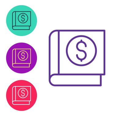 Finansal kitap simgesi beyaz arkaplanda izole edildi. Simgeleri renklendirin. Vektör