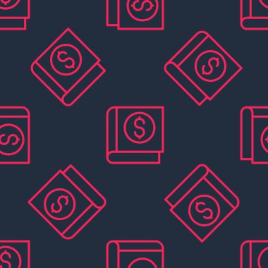 Kırmızı çizgi Finansal Kitap ikonu siyah arkaplanda kusursuz desen izole etti. Vektör