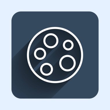 White line Moon icon isolated with long shadow background. Blue square button. Vector