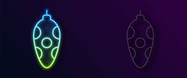 Parlayan neon hattı, siyah arka planda izole edilmiş Noel oyuncağı ikonu. Mutlu Noeller ve mutlu yıllar. Vektör