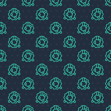 Green line Christmas wreath icon isolated seamless pattern on blue background. Merry Christmas and Happy New Year.  Vector