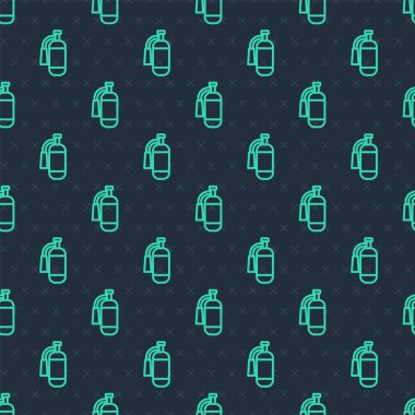 Yeşil çizgi yangın söndürme ikonu mavi arka planda izole edilmiş pürüzsüz desen. Vektör