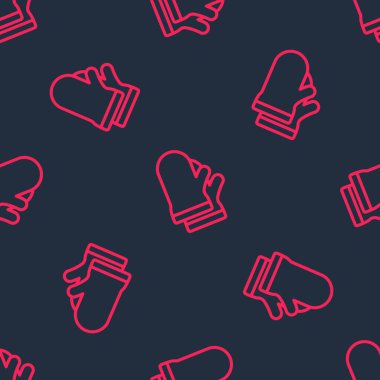 Kırmızı çizgi Koruyucu Eldiven ikonu siyah arka planda izole edilmiş kusursuz desen. Koruyucu giysi ve alet işçisi. Vektör