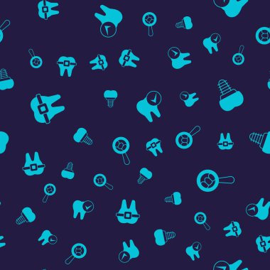 Set Teeth with braces, Dental implant, Tooth and search on seamless pattern. Vector