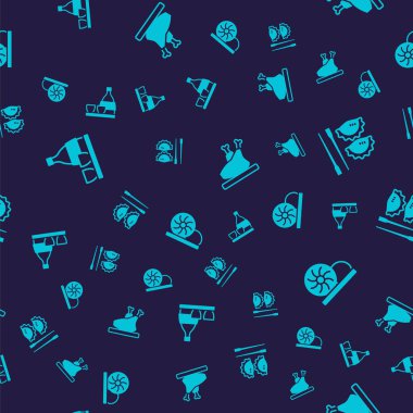 Set Bottle of sake, Dumpling with chopsticks, Roasted turkey or chicken and Xiao long bao on seamless pattern. Vector