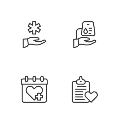 Hasta kaydı, doktor randevusu, Cross hastanesi sağlık ve kan bağışı ikonu. Vektör