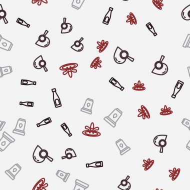 Set line Bottle of water, Drop and magnifying glass, Water filter cartridge and drop on seamless pattern. Vector