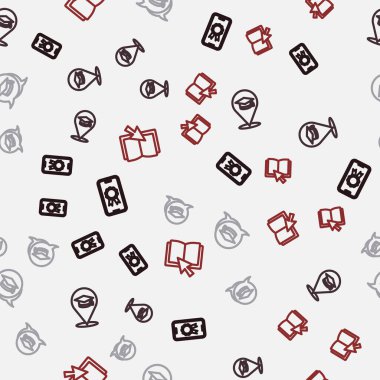 Online eğitimi diplomayla, mezuniyet konuşması baloncuğuyla ve kusursuz şablon üzerine kitapla birlikte ayarla. Vektör