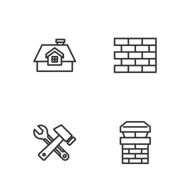 Baca, Çekiç ve İngiliz anahtarı, House ve Bricks simgesi. Vektör