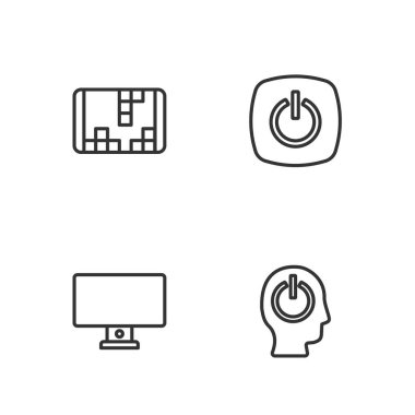 Set line Power button, Computer monitor, Portable video game console and  icon. Vector