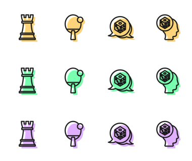 Set line Game dice, Chess, Racket and  icon. Vector