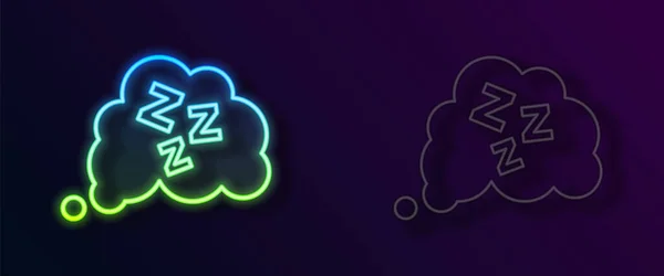Glowing Neon Line Sleepy Icon Isolated Black Background Sleepy Zzz — Stock Vector