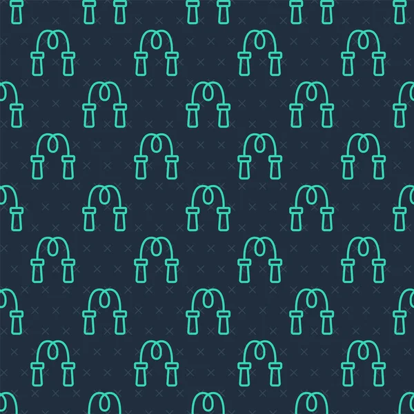 Yeşil çizgi atlama ipi simgesi mavi arkaplanda izole edilmiş kusursuz desen. İp atlıyorum. Spor malzemeleri. Vektör