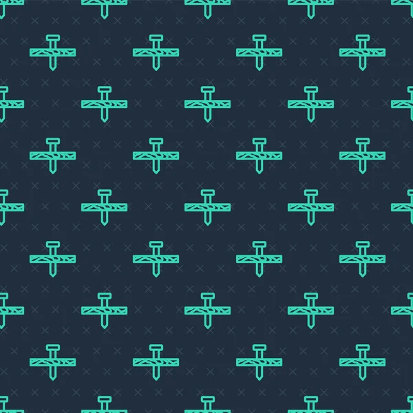 Yeşil çizgili metal çivi ve tahta ikonu mavi arka planda izole edilmiş pürüzsüz desen. Vektör