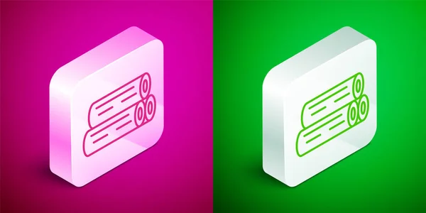 Isometric Line Wooden Log Icon Isolated Pink Green Background Stack — Stock Vector