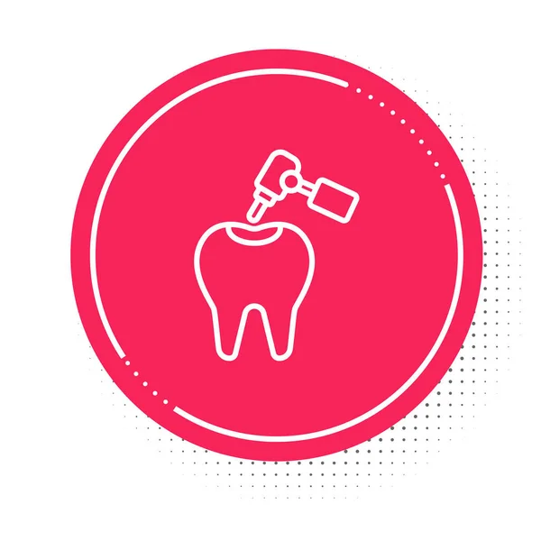 White Line Tooth Caries Tooth Drill Icon Isolated White Background —  Vetores de Stock