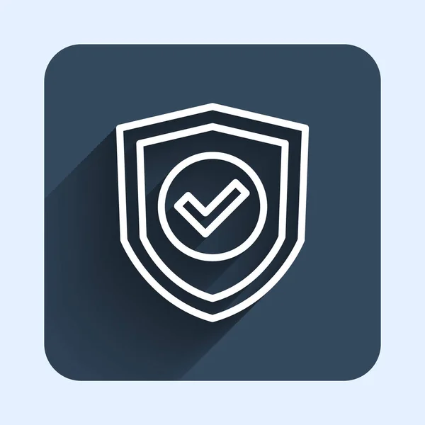 White Line Shield Check Mark Icon Isolated Long Shadow Background — Stok Vektör