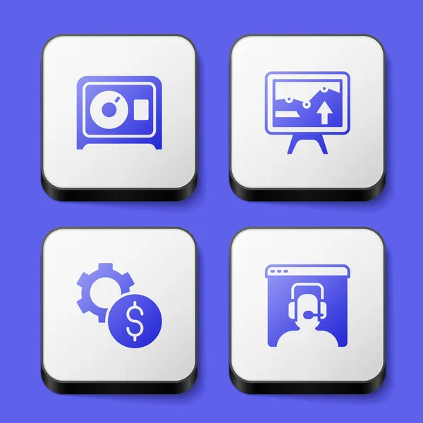 Set Safe Monitor Graph Chart Gear Dollar Symbol Telephone Hours — Stockvektor