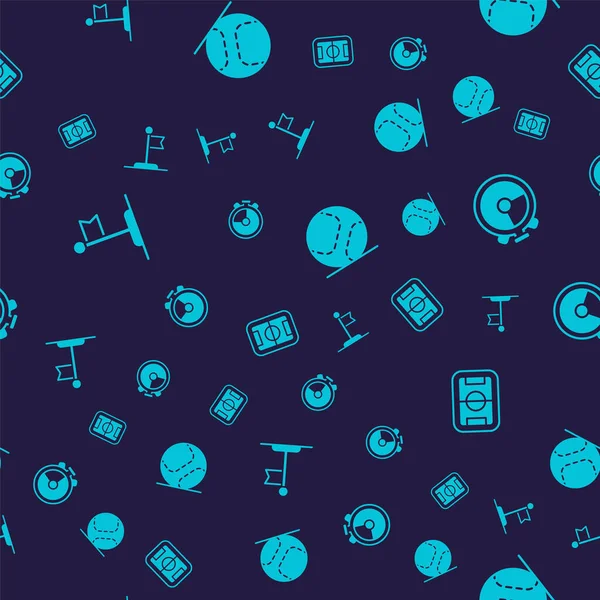 Bayrak, Kronometre, Beyzbol topu ve futbol sahasını kusursuz bir düzene sokun. Vektör