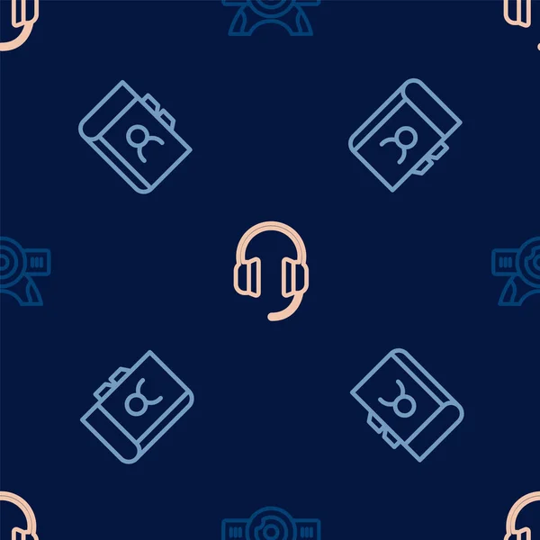 Set Line Web Camera Phone Book Headphones Seamless Pattern Vector — Wektor stockowy