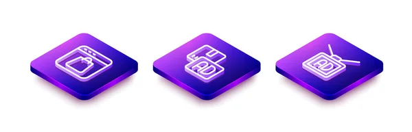 Set Isometric Line Online Shopping Screen Advertising Icon Vector — 스톡 벡터