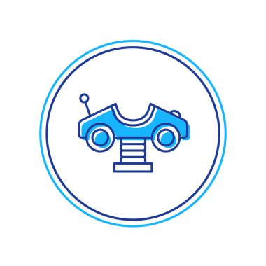 Beyaz arkaplanda izole edilmiş oyun alanı simgesindeki ana hatlı Swing arabası. Çocuklardan oluşan atlı karınca. Eğlence ikonu. Vektör