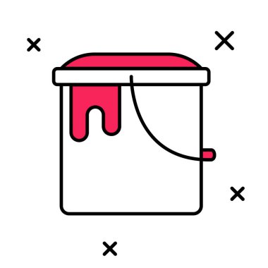 Beyaz arkaplanda izole edilmiş ana hatlı boya kovası simgesi. Vektör