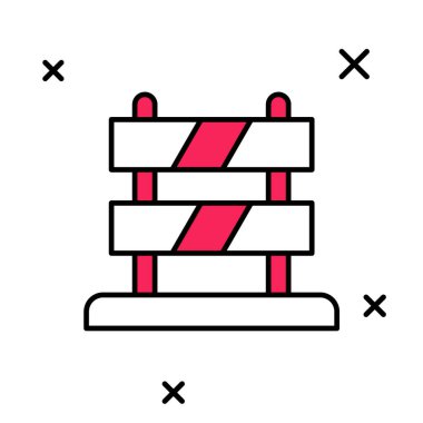 Beyaz arkaplanda izole edilmiş tren yolu simgesinin ana hatları dolduruldu. Dur işareti. Demiryolu tamponundan hedefe. Vektör