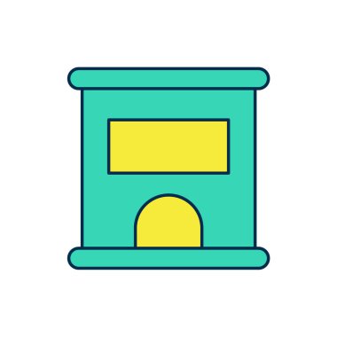 Beyaz arka planda izole edilmiş tren ya da uçak ikonu biletleri almak için bilet gişesi doldurulmuş. Bilet alıyorum. Bilet servisi. Vektör