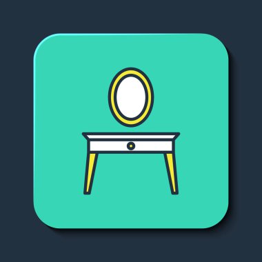 Doldurulmuş ana hatlar tablosu simgesi mavi arkaplanda izole edildi. Turkuaz kare düğme. Vektör