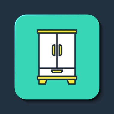 Doldurulmuş Gardırop simgesi mavi arkaplanda izole edildi. Dolap tabelası. Turkuaz kare düğme. Vektör