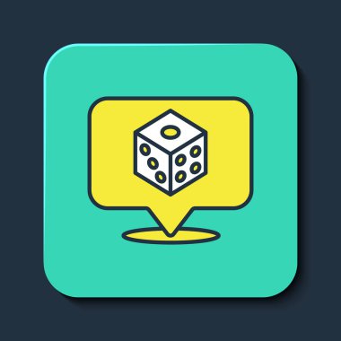 Doldurulmuş oyun zar simgesi mavi arkaplanda izole edildi. Kumarhane kumarı. Turkuaz kare düğme. Vektör