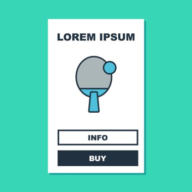 Turkuaz arka planda izole edilmiş masa tenisi ikonunu çalmak için ana hatlarıyla dolu bir raket. Vektör