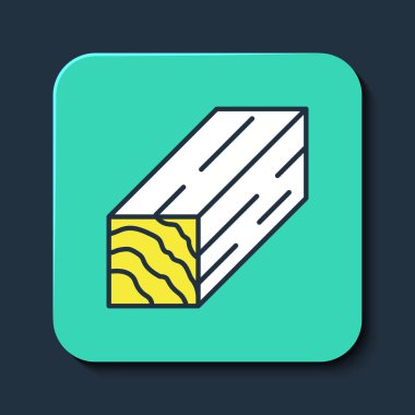 Doldurulmuş ahşap kiriş simgesi mavi arkaplanda izole edildi. Kereste kalası. Turkuaz kare düğme. Vektör