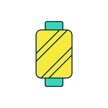 Beyaz arkaplanda izole edilmiş makara simgesi üzerindeki ana hatlı dikiş ipliği. İplik makarası. İplik kutusu. Vektör