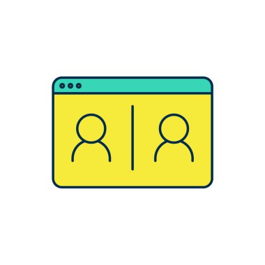 Beyaz arkaplanda izole edilmiş ana hatlı görüntülü sohbet ikonu. Çevrimiçi iş görüşmesi formu. Uzak proje yönetimi. Vektör