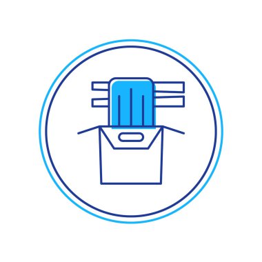 Kağıt kutuda Asya erişteleri ve beyaz arka planda izole edilmiş yemek çubukları ikonu var. Sokak yemeği. Kore, Japon, Çin yemekleri. Vektör