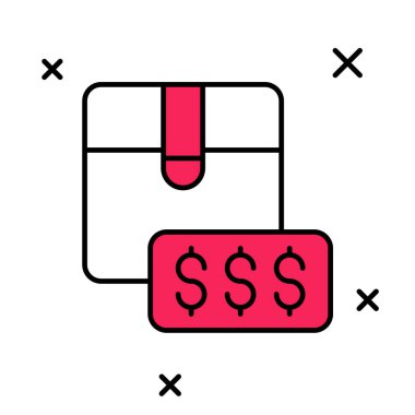 Beyaz arka planda izole edilmiş dolar simgesiyle özet fiyat etiketi doldurulmuş. Rozet fiyatına. Dolar sembollü indirim. Reklam etiketi indirimi. Vektör