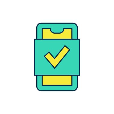 Doldurulmuş cep telefonu alışveriş simgesi beyaz arka planda izole edildi. İnternetten satın alma sembolü. Süpermarket sepeti sembolü. Vektör