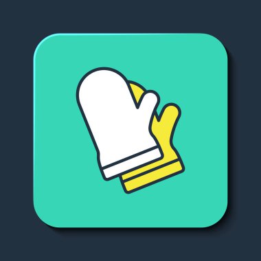 Filled outline Protective gloves icon isolated on blue background. Protective clothing and tool worker. Turquoise square button. Vector