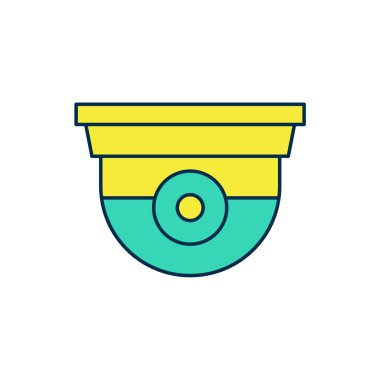 Beyaz arkaplanda izole edilmiş ana hatlı güvenlik kamerası simgesi. Vektör