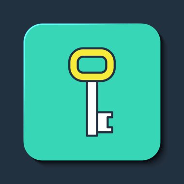 Mavi arkaplanda eski anahtar simgesi izole edildi. Turkuaz kare düğme. Vektör