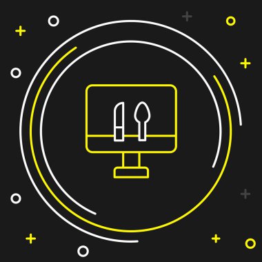 Çevrimiçi sipariş verme ve fast food dağıtım ikonu siyah arka planda izole edildi. Renkli taslak konsepti. Vektör